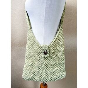 O.I.S Scandinavian Easywear Sage Green Crochet Knit Chevron Crossbody Hobo Bag
